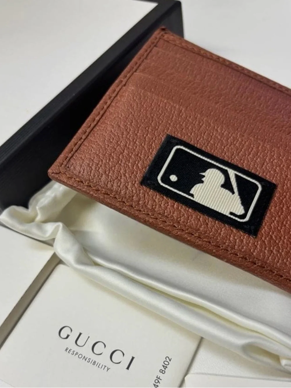Gucci Brown Leather Card Holder with MLB Patch